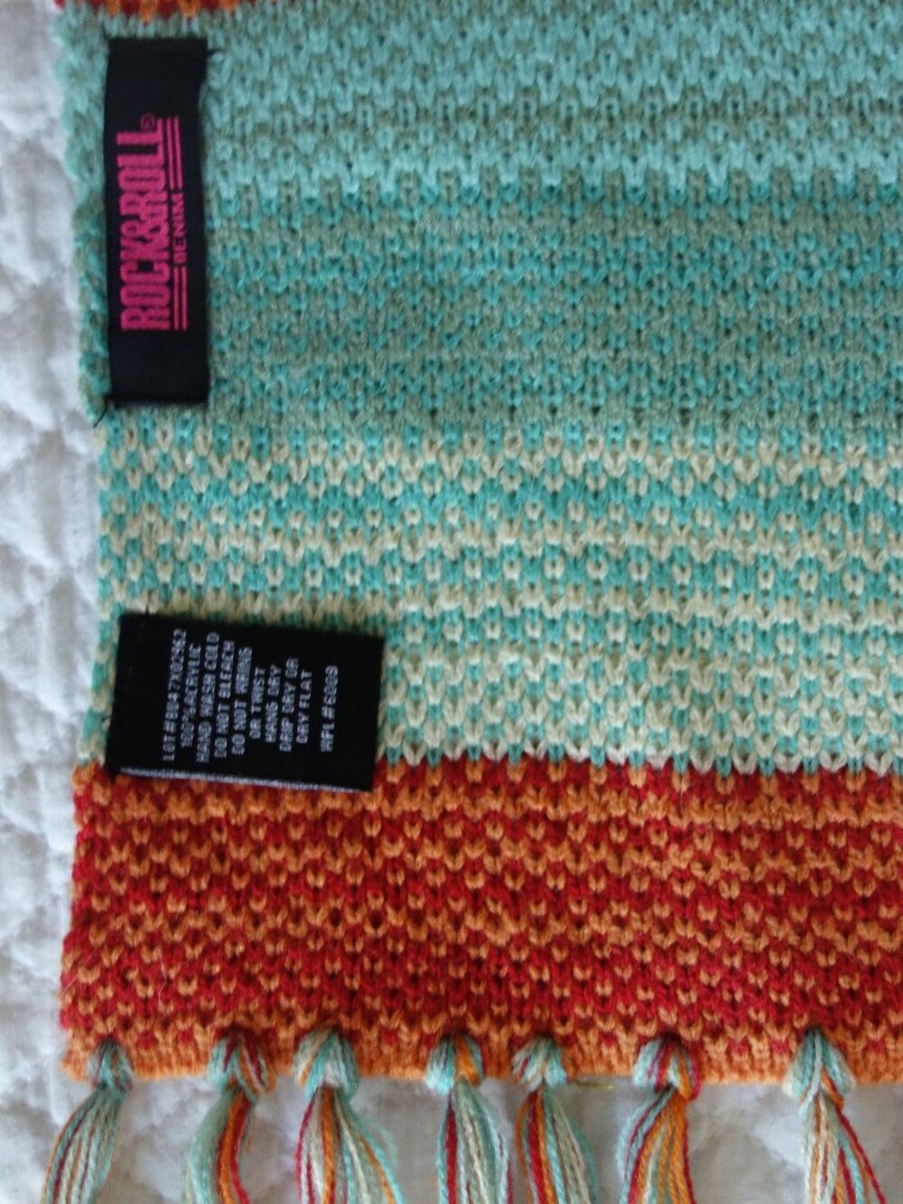 ROCK & ROLL DENIM Multi-Color Knit Scarf w/ fringe (approx. 14 x 77)